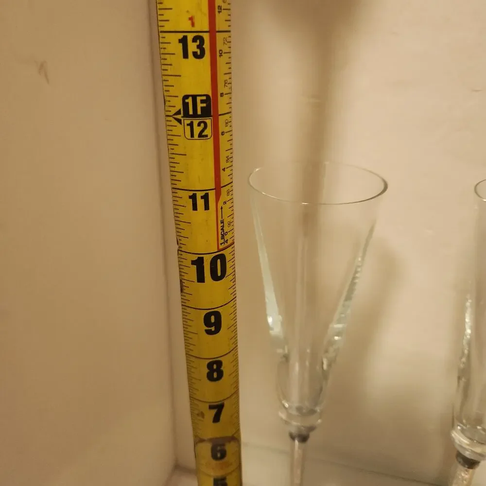 Vintage Oleg Cassini Pair Crystal Diamond Toasting Flutes, New in Box
